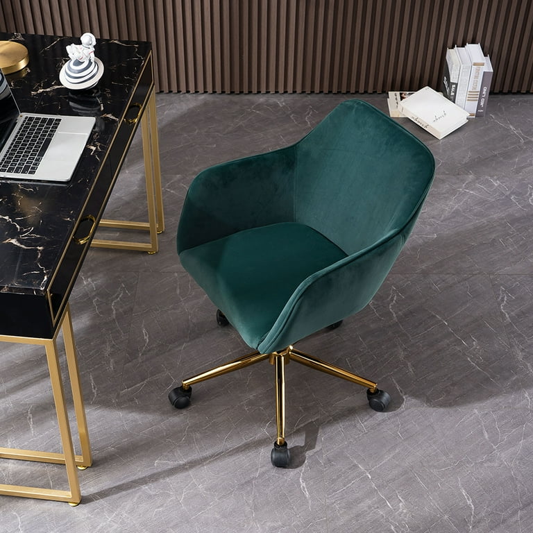 PORKISS Desk Chair, Modern Velvet Fabric 360° Swivel Height