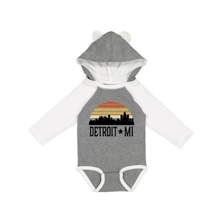 

Inktastic Detroit Michigan Skyline Retro Gift Baby Boy or Baby Girl Long Sleeve Bodysuit