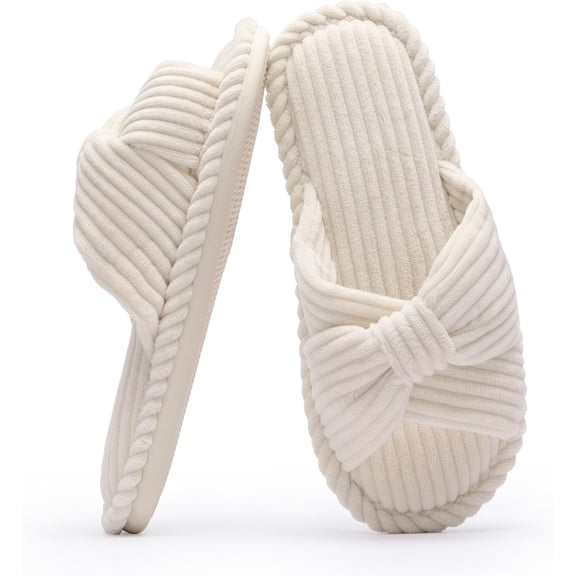 Slippers for Women Memory Foam House Womens Slipper Slides Home Bedroom Bathroom Spa Open Toe Corduroy Bow Slippers Cozy Comfortable