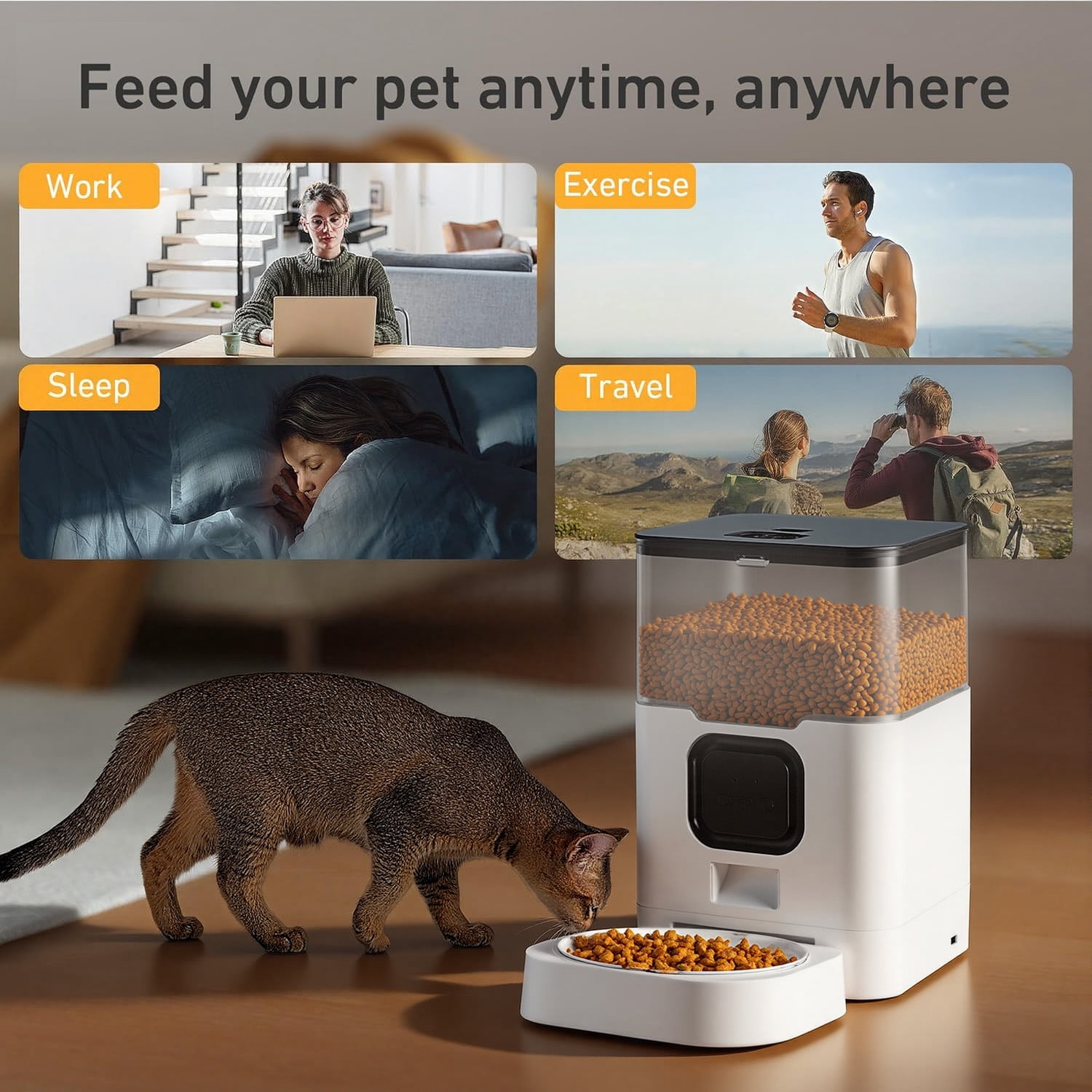 BN-LINK Automatic Cat Feeder 4L WIFI, 2.4G WiFi Timed Pet Feeder Cat Food Dispenser, 4L Automatic Cat Food Dispenser for Small Pets Indoor, White