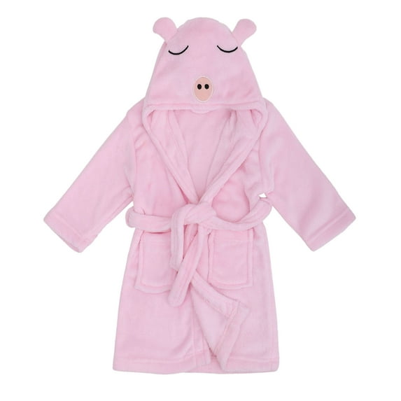 Kids Hooded Robe Animal Plush Soft Hooded Terry Bathrobe,Pig Pink,L(7-10 Years