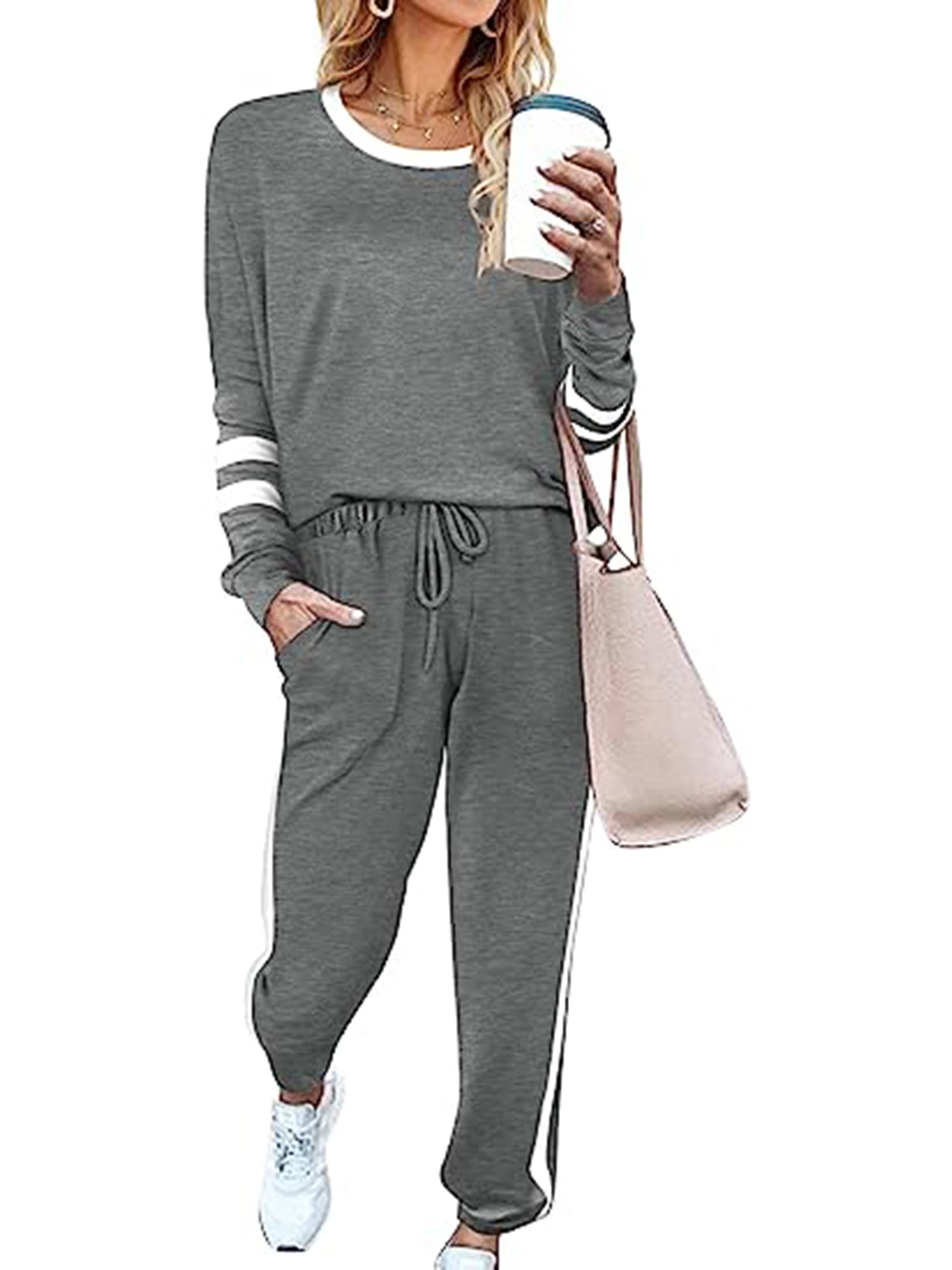 UVN Tracksuits for Women Casual Sweatsuit 2 Piece Sets Striped ...