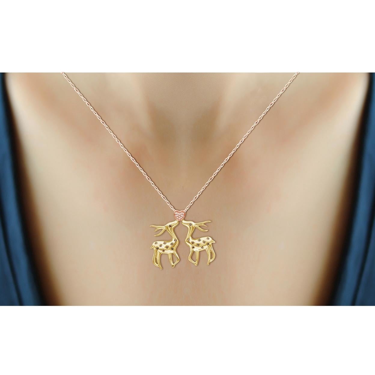 Silver Chain Necklace for Women – .925 Two Tone Sterling Silver Reindeer Necklace with Sparkling Genuine 0.10 CTW Red & White Diamonds – Chic, Stunning Silver Statement Necklace Gifts by JewelersClub