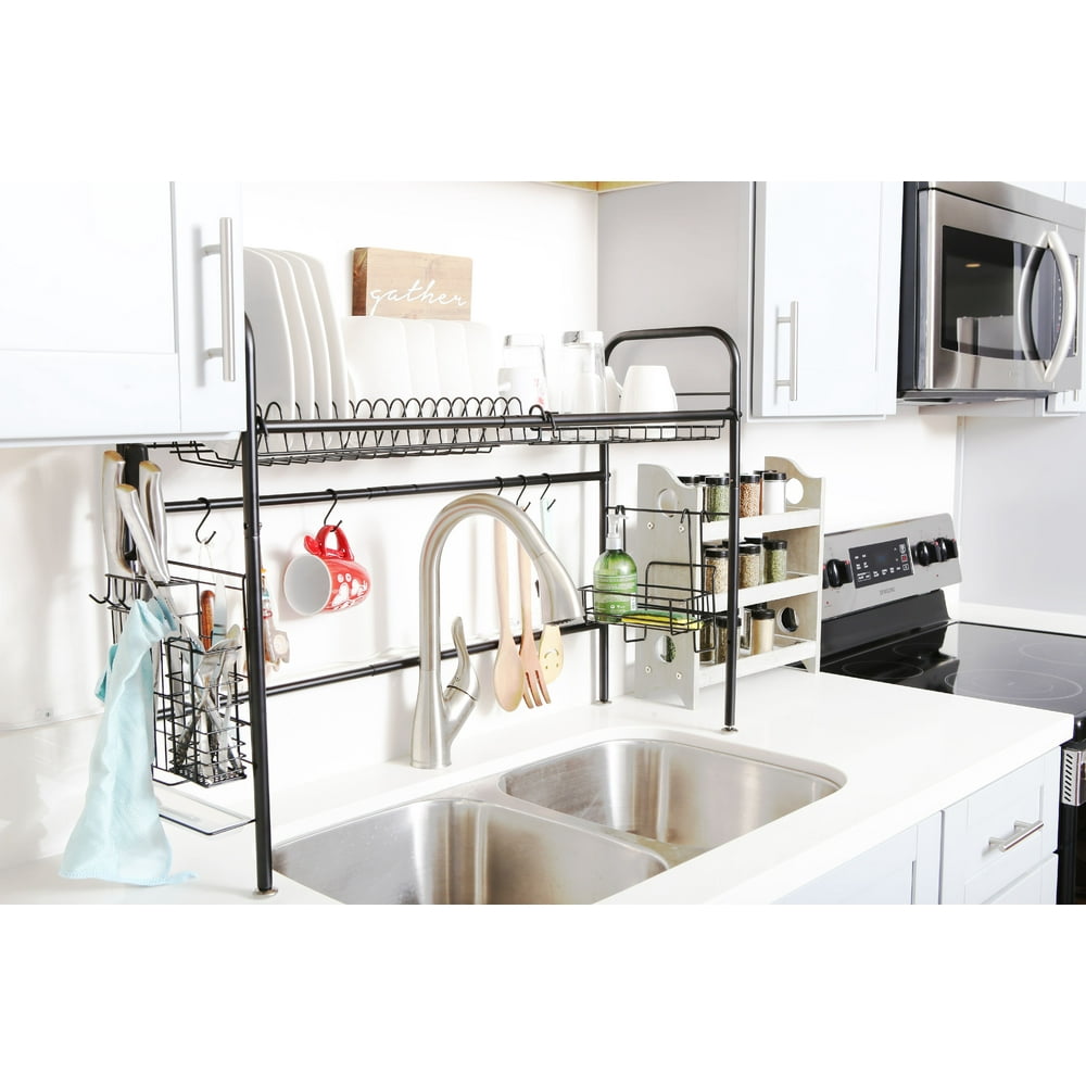Nex Adjustable 3537” x 9.8” x 24.5” Dish Rack, Black Stainless Steel