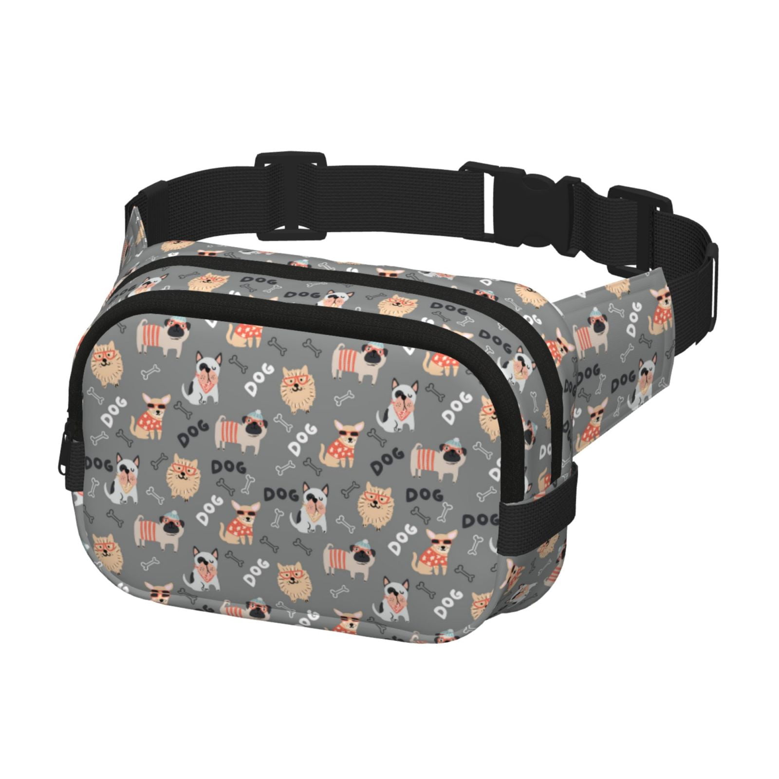 Picia Bulldog Print Square Double-Layer Waist Bag Mini Adjustable Waist Belt Bag Exercise Running Travel Hiking