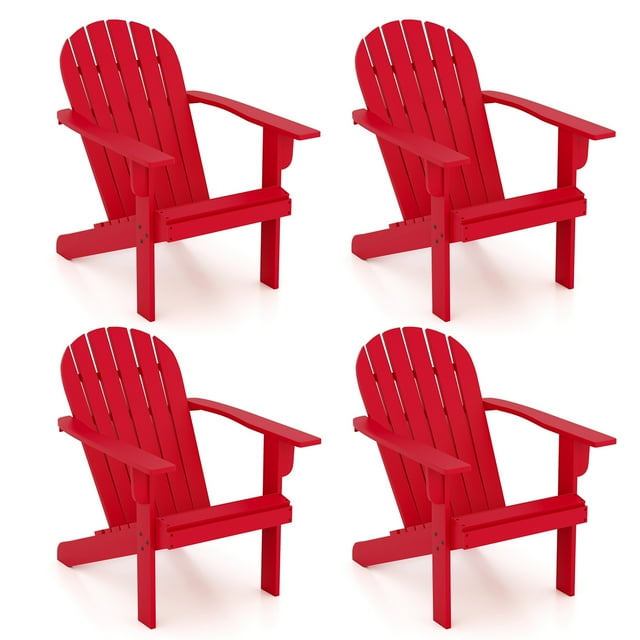 Gymax 4PCS Patio Adirondack Chair w/ Inclined Seat High Backrest & Wide Armrests Red