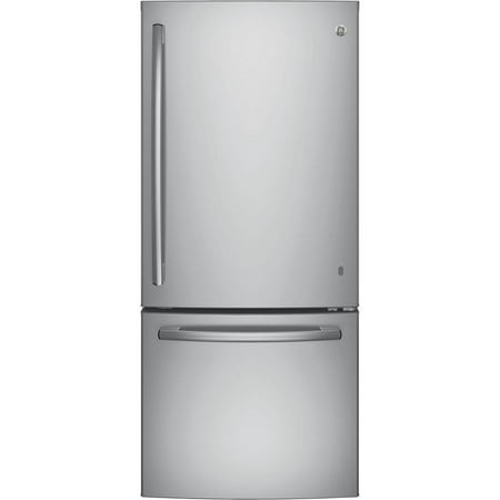 GENERAL ELECTRIC GDE21ESKSS 30 Energy Star Qualified Bottom-Freezer Refrigerator with 20.9 Cu. Ft. Capacity Factory-Installed Icemaker Sliding Snack Drawer Advanced Water Filtration and LED Lighting in Stainle