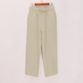 thumbnail image 6 of Women's Pants Casual Slub Cotton Short Stacked V Hem Loose Fit Straight Leg Trousers Flowy Pants, 6 of 9