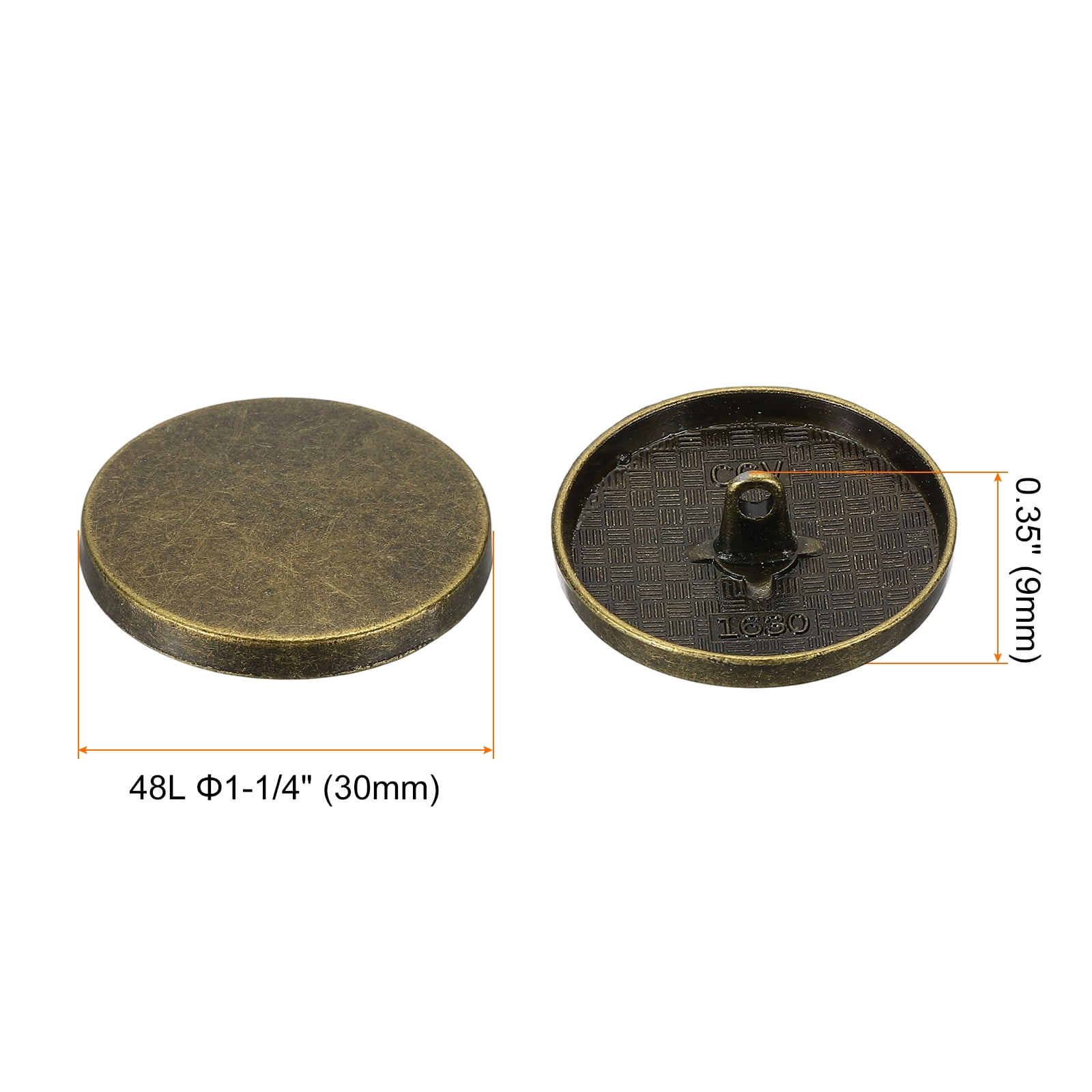 50pcs 48L Metal Round Flat Sewing Buttons 30mm Alloy Shank Craft Replacement Button for Men Women Suit Woolen Coat Shirt Trousers Sewing Crafts, Bronze