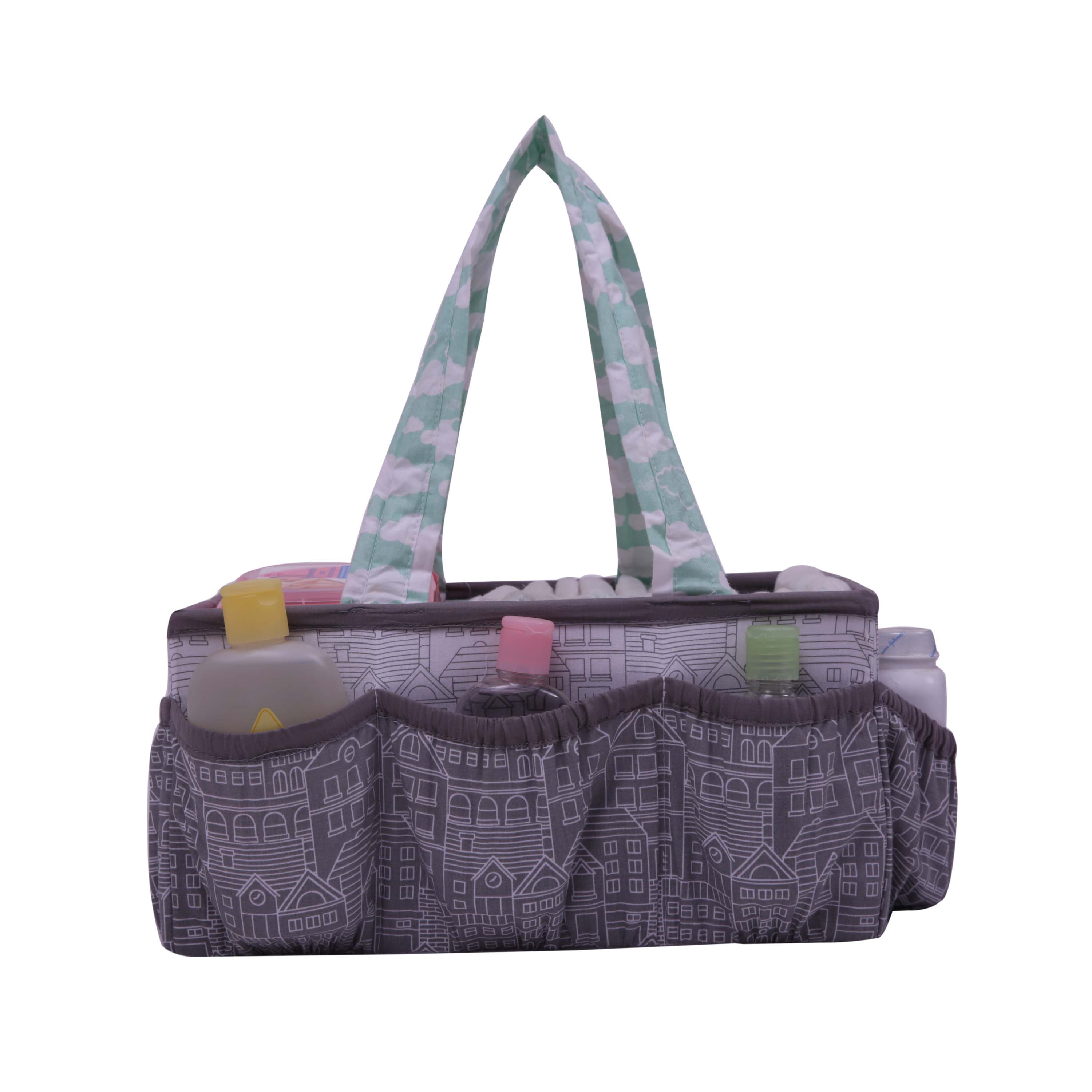 Bacati - Nursery Storage Caddy Clouds in the City Mint/Grey Neutral