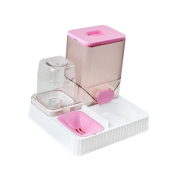 Dispensador automático de comida y agua para gatos Almacenamiento de comida para mascotas Dispensador de agua para mascotas Rosa sin cuenco