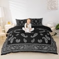thumbnail image 2 of jejeloiu Minimal Paisley Duvet Cover Queen For Men Women,Simple Monogram I Queen Bedding,Black Gray,Black Reversible,3pcs,1 Duvet Cover and 2 Pillowcases, 2 of 6