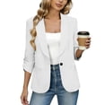 thumbnail image 2 of MORESEC Women's 3/4 Sleeve Collared Button Down Jacket Elegant Casual Blazer Cardigan Beach Cover Up Spring Summer Fashion Outerwear, White S, 2 of 9