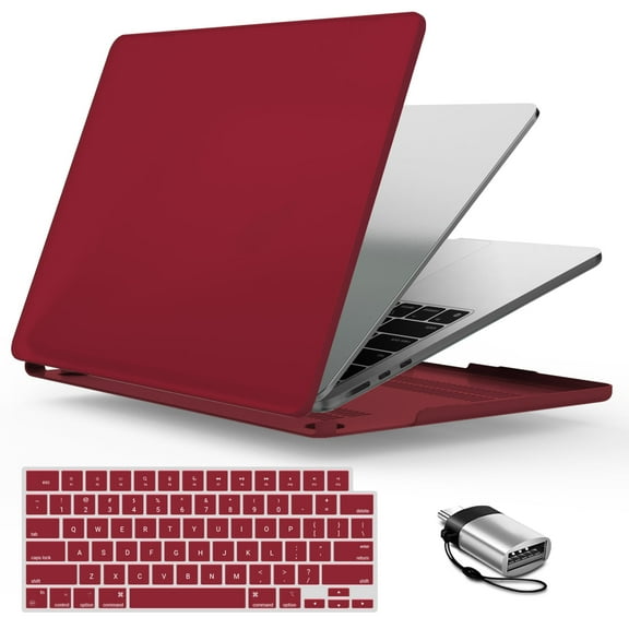IBENZER Compatible with New 2025 2024 2023 MacBook Air 15 inch case M4 A3241 M3 A3113 M2 A2941, Hard Shell Case & Keyboard Cover & Type-C Adapter for Mac Air 15.3", Wine Red, W-AT15-WR 1TC