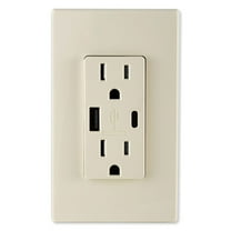 Leviton T5633-T Decora USB Type-A/Type-C Wall Outlet Charger, 15A, Light Almond