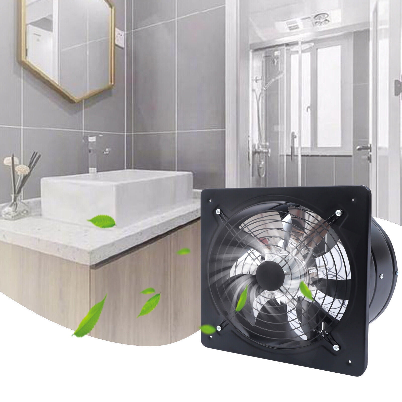 110V 125W 12" 7 Blades Black  Exhaust Fan Extractor Fan 2800r/min Wall/Ceiling Mount for Bathroom Kitchen Garage