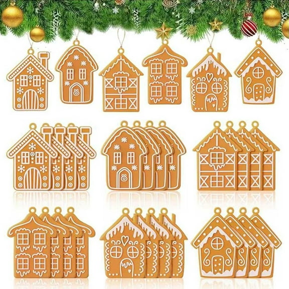 SMKE Gingerbread House Christmas Ornaments (Set Of 24),Large House Shaped Christmas Tree Cookie Decorations,