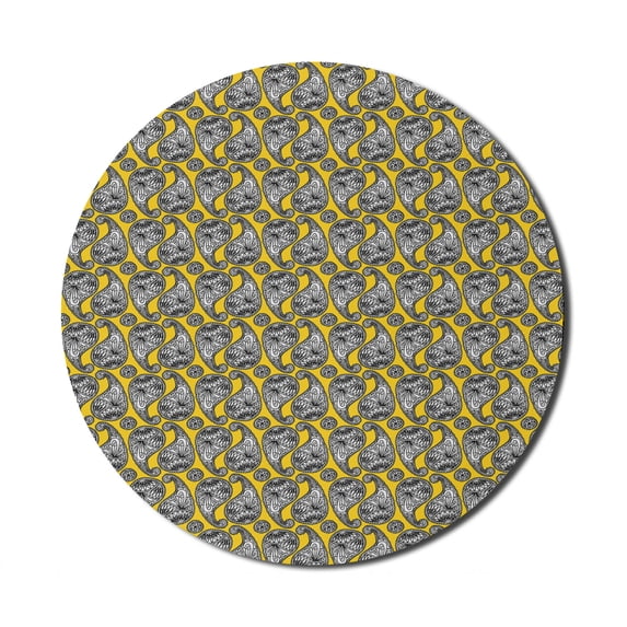 Paisley Mouse Pad for Computers, Traditional Eastern Motifs Simple Pastel Tones Illustraiton, Round Non-Slip Thick Rubber Modern Gaming Mousepad, 8" Round, Earth Yellow Pale Taupe, by Ambesonne