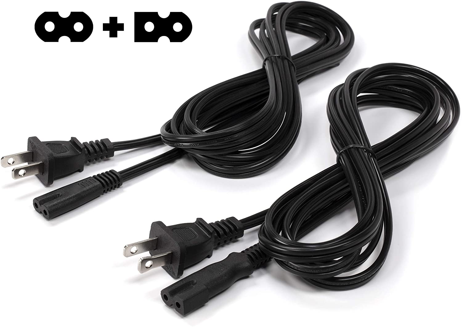 2 Slot Power Cord Two Pack Includes Both Types Polarized (Squared