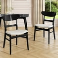 thumbnail image 4 of 5-Piece Mid-Century Modern Dining Set, 1 Wood Frame Dining Table and 4 Upholstered Ergonomic Chairs, Kitchen Furniture for 4, Black+Light beige, 4 of 9