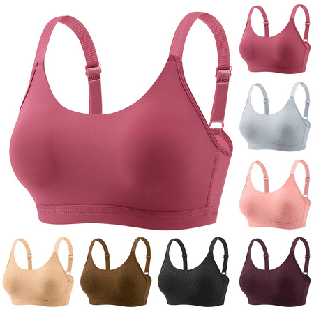 Fulorrnie Bras for Women Plus Size No Underwire Lift Comfort Full Coverage High Impact Plunge Supportive Bra Watermelon Red 42