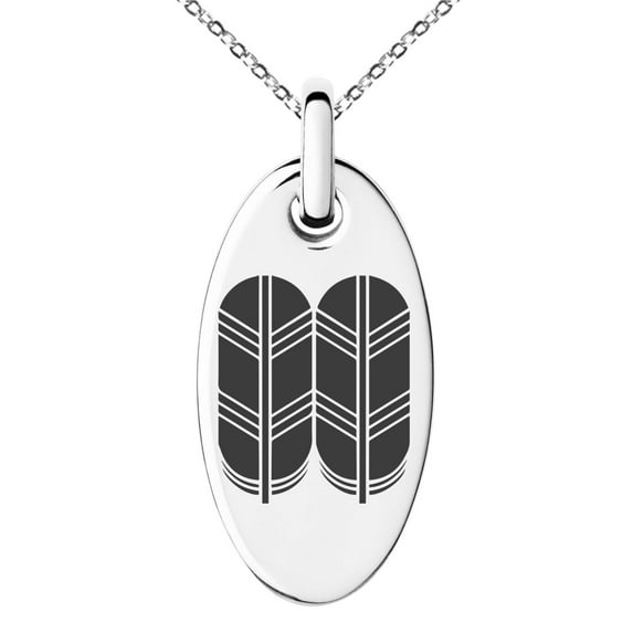Stainless Steel Kikuchi Samurai Crest Engraved Small Oval Charm Pendant Necklace