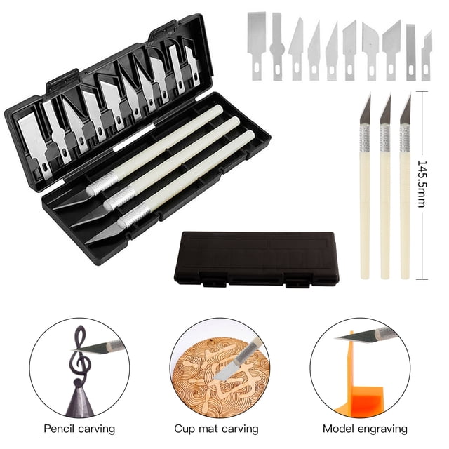 KINGROON Deburring Tool Kit Engraving Knife Carving Tool DIY 3D Printer Part 3D Model File Cutter Scraper Material Removal Tool with Chiseling Blade/ Stencil Edge Blade/Fine Point Blade and