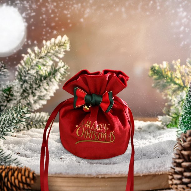 Bolsa de Regalo de Navidad Bolsa de Terciopelo de Navidad Caja de Dulces de Nochebuena Pantalones de Bolsillo con Solapa de Terciopelo de Frutas