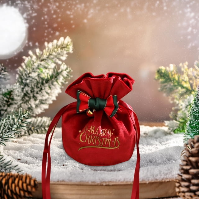 pstuiky Bolsa de regalo navideña, bolsa de terciopelo navideña, caja de dulces de Nochebuena, pantalones con bolsillo de terciopelo para frutas