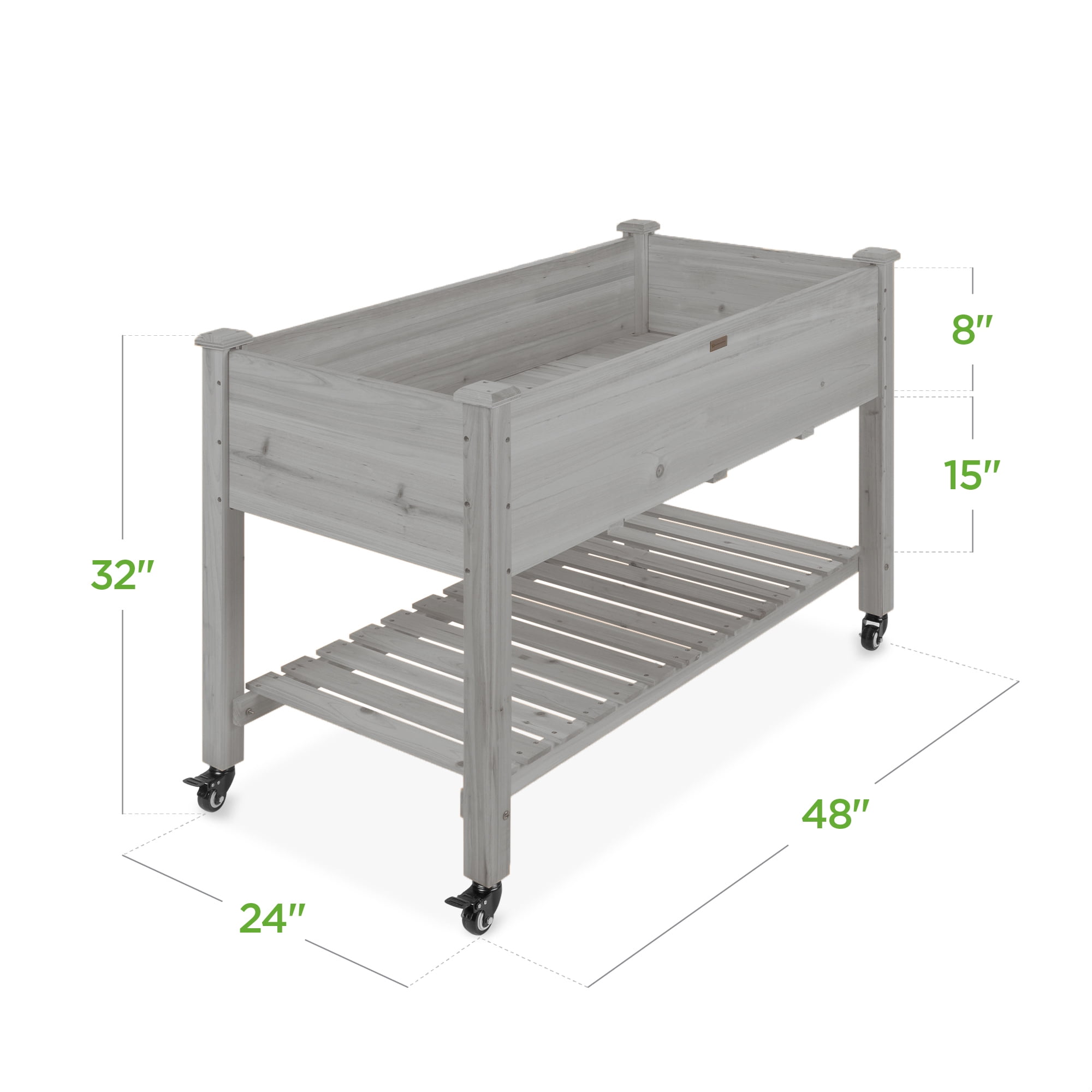 Best Choice Products Raised Garden Bed 48x24x32in Mobile Elevated Planter w/ Wheel Locks, Shelf, Liner - Gray