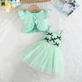 thumbnail image 3 of Owordtank Toddler Girls 2 Piece Outfits Tulle Cute Camisole Dress with Flutter Sleeve Eyelets Cardigan Set Summer Clothes, 3 of 7