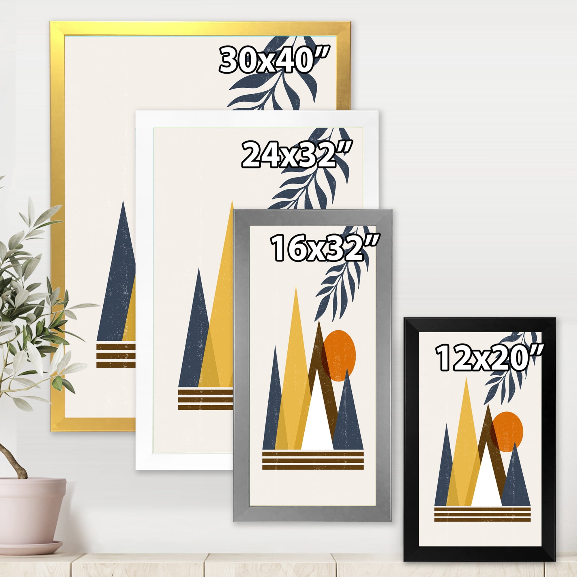Designart 'Abstract Moon and Sun In Mountains I' Modern Framed Art Print