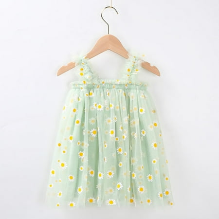 

Hunpta Kids Girls Daisy Floral Summer Sleeveless Beach Tutu Dress Casual Layered Princess Birthday Party Beach Dress 1-6Y
