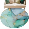 thumbnail image 2 of Teal Marble Round Rugs 8ft, Abstract Art Modern Geometric Golden Non Slip Washable Rug Runner, Low Pile Indoor Floor Carpet Mat Bathroom Rugs for Living Room, Bedroom, Kids Room, 2 of 9