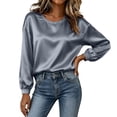 thumbnail image 5 of VBVC Women's Crewneck Satin Blouse , Ladies' Long Sleeve Silk Top , Casual Loose Fit Dressy Shirt For Women, Gray , S-3XL, 5 of 9