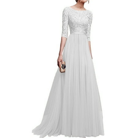 - Womens Vintage Chiffon Lace Evening Party Dress Half sleeve Slim Formal Evening Ball Gowns Party Elegant Temperament Bridesmaid Wedding Dresses