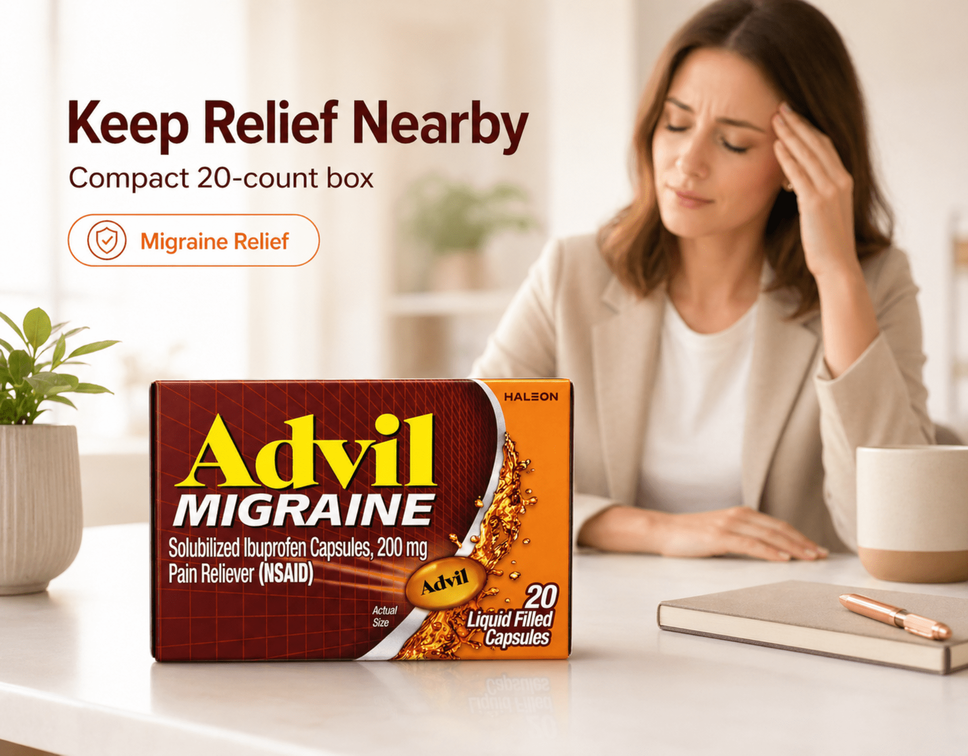 Advil Migraine Liqui-Gels Pain Reliever, 20 Count 4 Pack