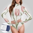 thumbnail image 3 of Tulip Flowers Floral Women's Bodysuit Jumpsuit Mock Turtle Neck Long Sleeve TopsOne Piece Leotards Shirt Yoga Outfits, 3 of 8