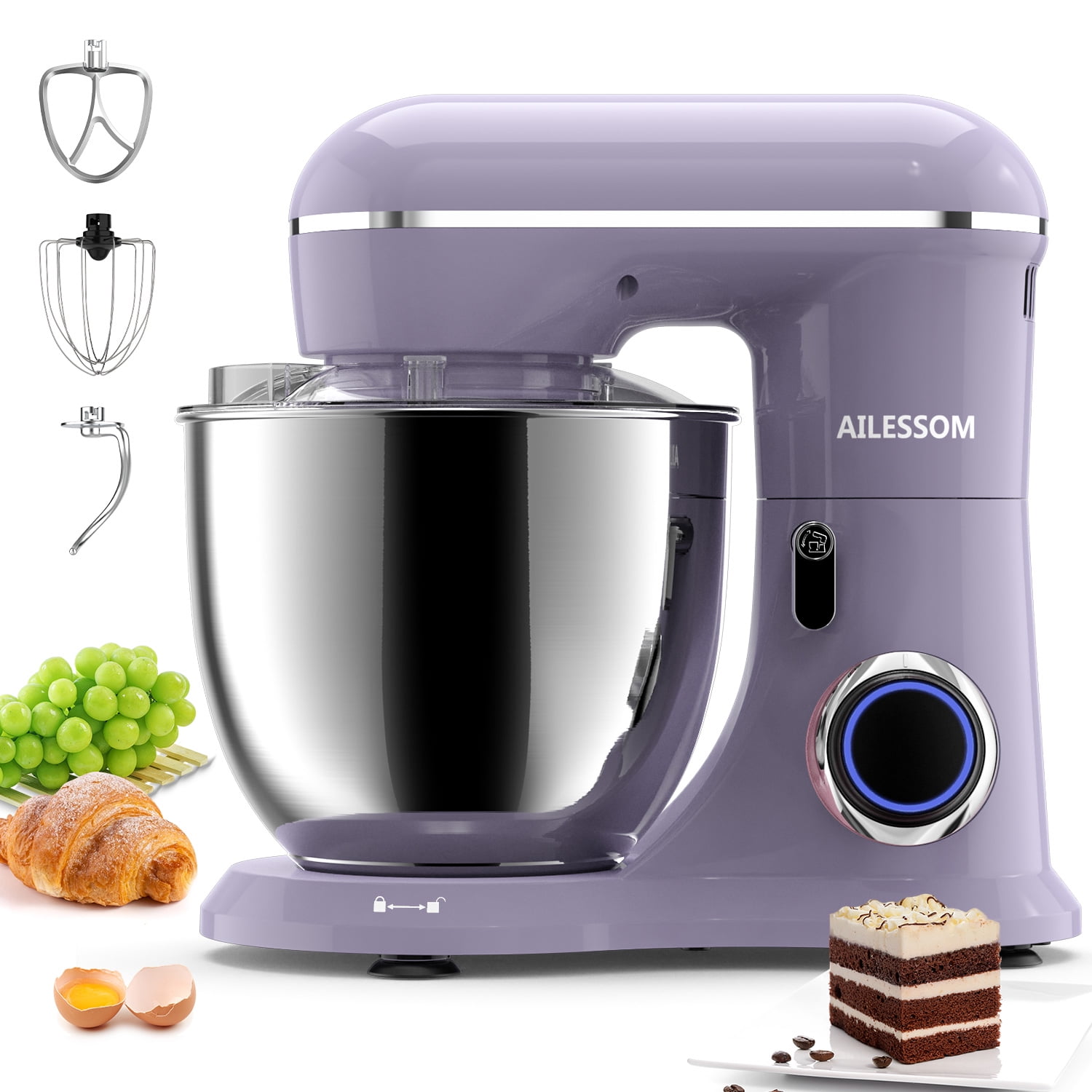 AILESSOM 3IN1 Electric Stand Mixer, 660W 10Speed With Pulse Button, Attachments include 6.5QT