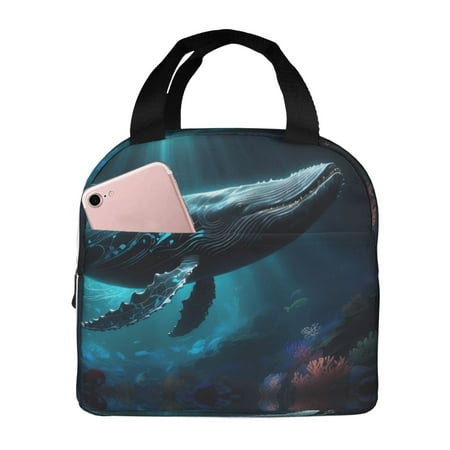 Insulated Lunch Bag for Women Men - Vintage Blue Pattern Whale Leakproof Cooler Lunch Box for Women Men  Lunch Tote Bags for Work School Picnic Travel