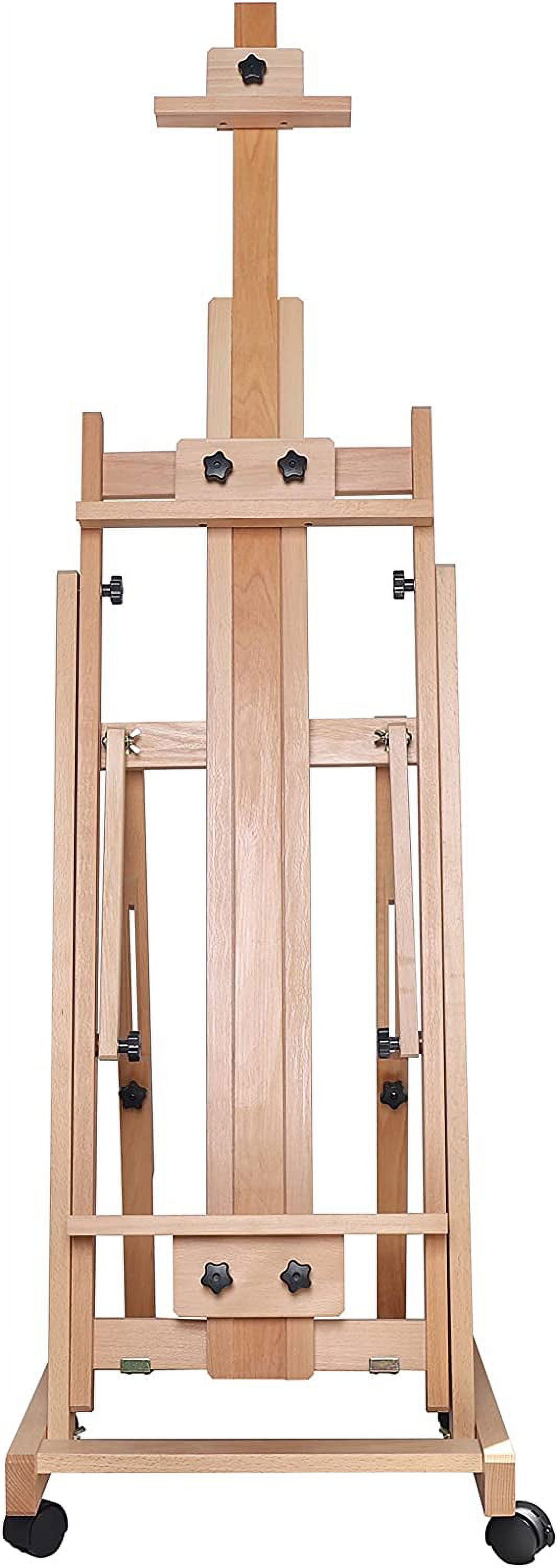 Miumaeov Deluxe Movable H-Frame Studio Easel, Extra Large and Thicken Solid Red Beech Wood Easel Moisture-Proof and Sun-Proof, Height Adjustable Durable Vertical and Horizontal Folding Sketch Easel