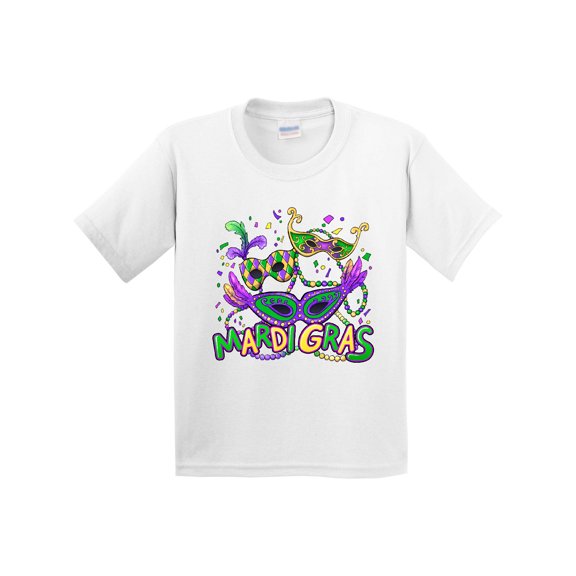 Inktastic Mardi Gras Masks and Beads Youth T-Shirt