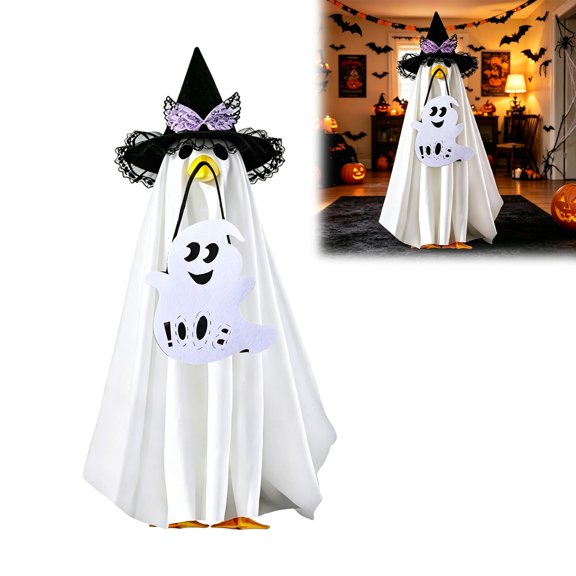 Haullowin Halloween Decorations Outdoor, Spooky Halloween Ghost Decor With Hat,Festival Ourdoot Ghost Decorations For Front Porch Yard 23In