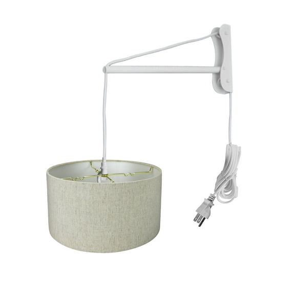 MAST Plug-In Wall Mount Pendant, 2 Light White Cord/Arm with Diffuser, Textured Oatmeal Shade 14x14x07