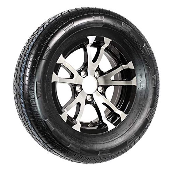 eCustomrim Radial Trailer Tire On Rim ST205/75R15 15 in. Load Range C 5 Lug Aluminum T07 Black Wheel - 6 Year Warranty w/Free Roadside