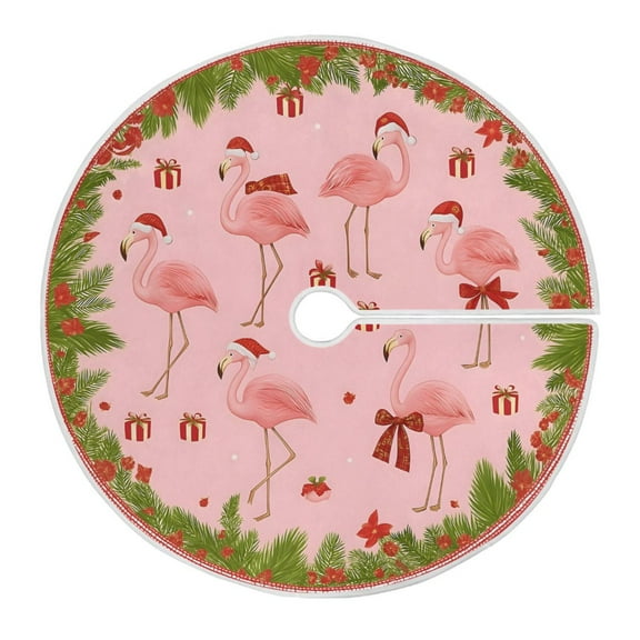 Ryvnso Christmas Tree Skirt Christmas Flamingo Gift Xmas Tree Skirts Ornament Home Decorations 35.4"