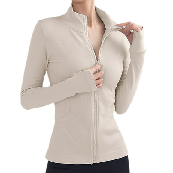 Women's Sports Jacket Full Zip Workout Running Jacket Slim Fit Long Sleeve Yoga Track Jacket with Thumb Holes