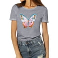 thumbnail image 1 of T-shirt Uni à Manches Courtes à Imprimé Papillon pour Femmes, 1 of 6