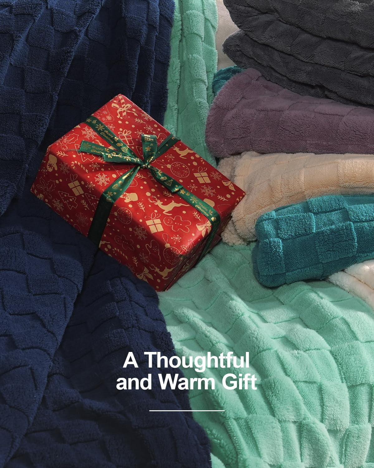 Anjee 60" x 80" Sage Green Sherpa Fleece Reversible Checkered Throw Blanket, All Season Twin Size Blankets for Couch Sofa Bed, Ideal Gift for Friends