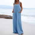 thumbnail image 3 of LEEYNEER Women‘s Loose Sleeveless Jumpsuits Adjustable Spaghetti Strap Stretchy Long Pant Romper with Pockets  Solid Button Suspender Jumpsuits Wide Pocket Leg Pant Recommend Weight 88 to, 3 of 7